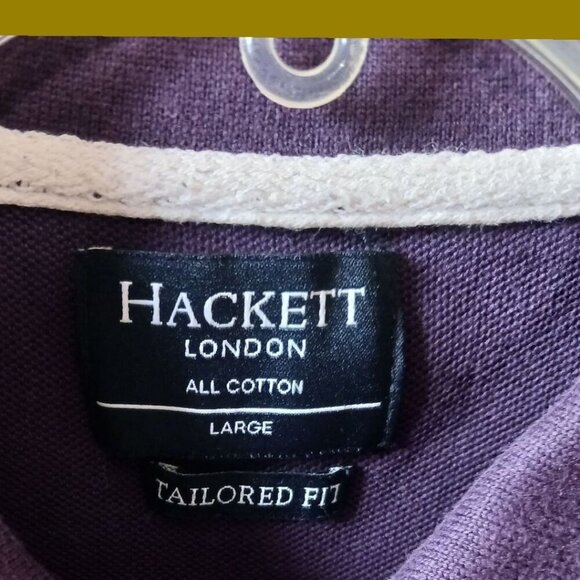 Hackett London Vtg number 4 Retro Classic Tailored Polo Shirt Purple/wht Large - Picture 8 of 12